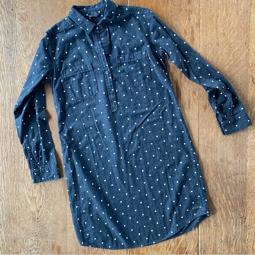 Woman’s 100% Cotton Soft Flannel Black and White Polka Dot Shirt Dress